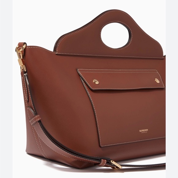 NWT Burberry Tan Small Soft Pocket Leather Tote Bag - Picture 2 of 2